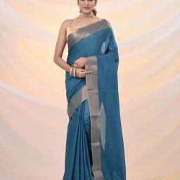 Arhi Teal Silk Woven Design Saree with Unstitched Blouse-picture-28