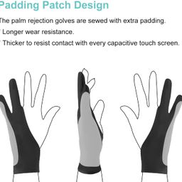 Mizi Palm Rejection Artist Gloves, Two Fingers Anti Smudge Free Size for Digital Graphics Monitor, Drawing Tablet, Sketching, iPad, Suitable for Left and Right Hand [Padding Patch Technology] - Black image 3