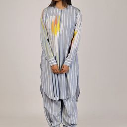 Bunosilo Lines In Bloom Striped Round Neck Basic long Tunic With Fleet Pant Co-Ords-image-20