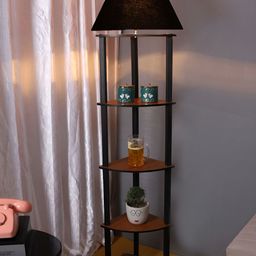 Devansh Black Wooden Shelf Floor Lamp-35