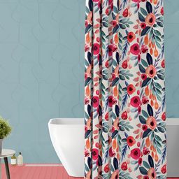 ArtzFolio White & Pink Floral Printed Waterproof Shower Curtain-image-103