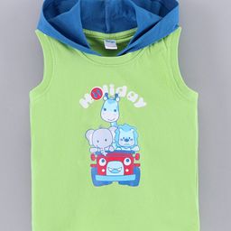 Taeko Sleeveless Hooded T-Shirt Holiday Print - Green-image-13