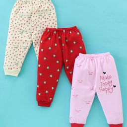 Mini Donuts 100% Cotton Full Length Heart Printed Pajamas Pack of 3 - Red Yellow & Pink-image-96