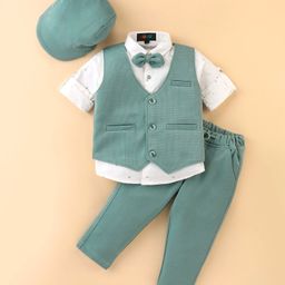Robo Fry Cotton Lycra Full Sleeves Party Suits With Cap Solid Colour - Green & White-image-60