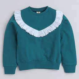 aww hunnie Aww Huunie  Full Sleeves Frill Neckline Lace Embellished Autumn & Winter Wear Sweatshirt - Green-picture-26
