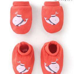Babyoye 100% Cotton  with Eco Jiva Finish  Dolphin Print MItten  Booties Set- Red-image-22