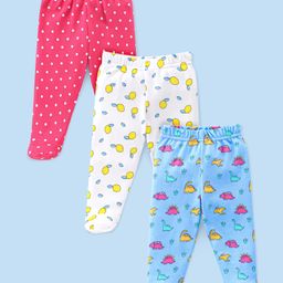 Babyhug Cotton Interlock Knit Bootie Legging Dino Print Pack of 3 - Multicolor-image-28