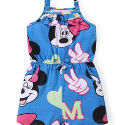 Babyhug Disney Cotton Knit Sleeveless Singlet Jumpsuit with Minnie Mouse Print - Blue-image-35