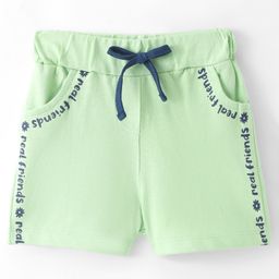 Evimo Looper Knit Knee Length Shorts with Text Print - Green-13