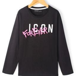 Doreme Single Jersey Knit Full Sleeves T-Shirt With Text Print - Jet Black-picture-8