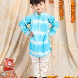 Polka Tots Full Sleeves Tie Dye Kurta Pyjama Set - Blue-image-25
