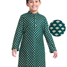 EARTHY TOUCH Single Jersey Knit Full Sleeves Kurta with Floral Glitter Print - Green-picture-42