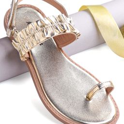 Pine Kids Velcro Closure Sandals With Glossy Finish - Golden-image-38