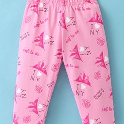 Doreme Single Jersey Knit Full Length Leggings With Text Print - Pink-image-86