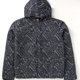 Under Fourteen Only Cotton Full Sleeves Abstract Printed Hooded Jacket - Black-picture-26