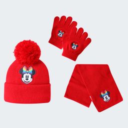 Babyhug Woollen Cap Gloves & Muffler Set With Pom Pom Applique & Minnie Mouse Graphics - Red-image-89