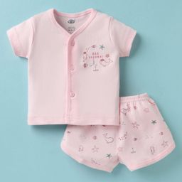 Zero Interlock Knit Half Sleeves Shorts Night Suit With Sea Animals Print - Light Pink-image-10