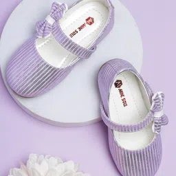Mine Sole Foil Striped & Bow Designed Mary Jane Ballerinas - Violet-picture-14