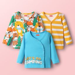 Babyhug 100% Cotton Interlock Knit Full Sleeves Front Open Vest With Stripes & Animal Print Pack Of 3 - Yellow Light Blue & Green-image-69