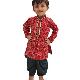 Aglare Rayon Woven Navratri Theme Full Sleeves Bandhani Designed Costume Set - Red & White-image-82