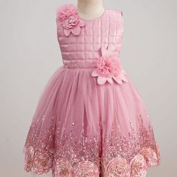 Enfance Sleeveless Floral Applique Detailed & Sequins Embellished Knee Length Dress - Onion Pink-picture-23