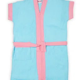 BUMZEE Terry Cotton Woven Half Sleeves Bathrobe - Light Blue & Pink-picture-23