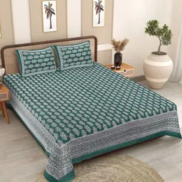 INDHOME LIFE Green & White Ethnic Printed 186 TC Cotton Queen Bedsheet Set 2.08 m x 2.28 m-image-70