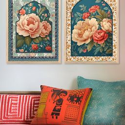 Kotart White & Blue 2 Pieces Floral Wooden Painting Wall Art-picture-23
