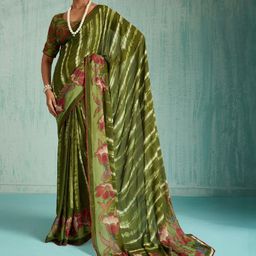 DIVASTRI Moss Chiffon Sequence Foil Print Saree With Matching Blouse Piece-image-16