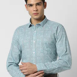 V Dot Men Slim Fit Spread Collar Abstract Printed Cotton Formal Shirt-image-84