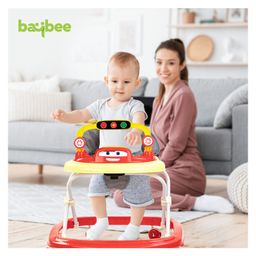 BAYBEE Round Foldable Activity Baby Walker with 3 Seat Height Adjustable Tray & Removeable Musical Toys Rattle - Red image 2