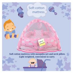 Kwitchy New Born Baby Bedding Combo Set Mattress with Mosquito Net & Sleeping Bag for   Infants  - Pink image 3