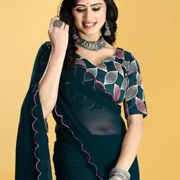 KALINI Solid Pure Georgette Saree-13