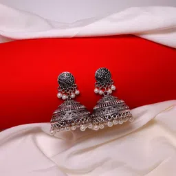 HOPMEE Silver Plated Artificial Beaded Dome Shaped Jhumkas-44