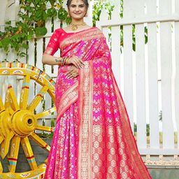 K 5 Fashion Women Woven Design Zari Pure Silk Banarasi Saree-image-100