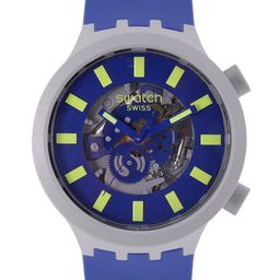 Swatch Unisex Blue Swiss Made Skeleton Water Resistant Analogue Watch SB03M103-86
