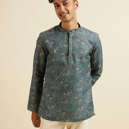 Manyavar Floral Printed Mandarin Collar Cotton Straight Kurta-picture-10