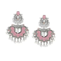Zaveri Pearls Pink Stones Peacock Inspired Antique Silver Dangler Earrings-ZPFK18243-image-85