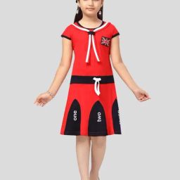 Aarika Kids Red & Black Printed Midi Dress-image-45