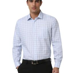 Van Heusen Blue Cotton Regular Fit Checks Shirt-image-34