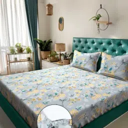Klotthe Multicolor Cotton Blend Printed 300 TC King Fitted Bedsheet with 2 Pillow Covers-picture-28