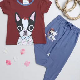 Bumzee Kids Maroon & Blue Printed T-Shirt with Pyjamas-image-12