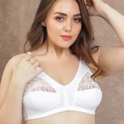 Clovia White Cotton Lace Work Full Coverage Bra-picture-3