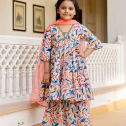 Cutiediva Girls Multi Printed Kurta & Sharara With Dupatta Set-image-57