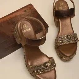 Rocia by Regal Women's Gold Ankle Strap Sandals-image-14