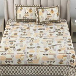JaipurFabric Multicolor Cotton 180 TC Mushroom House Printed Bedsheet with 2 Pillow Covers-0