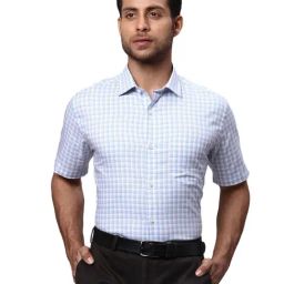 Park Avenue Blue Cotton Regular Fit Checks Shirt-picture-44