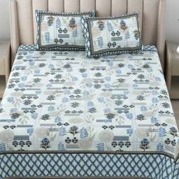 JaipurFabric Blue Cotton 180 TC Mushroom House Printed Bedsheet with 2 Pillow Covers-image-83