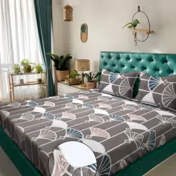 Klotthe Brown Cotton Blend Printed 300 TC King Fitted Bedsheet with 2 Pillow Covers-picture-23
