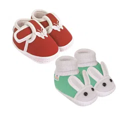 NESKA MODA Kids-Unisex Maroon Cotton Booties-picture-1